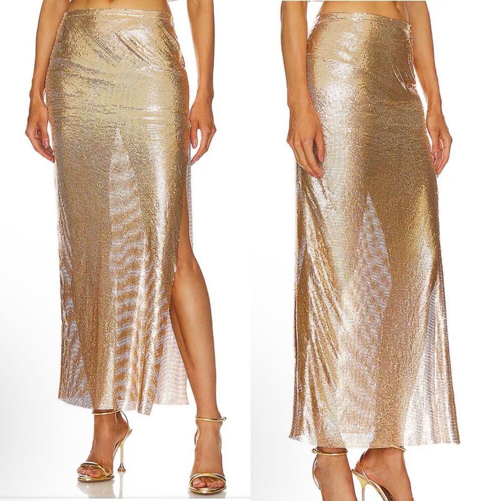 Lovers + Friends Metallic Gold Maxi Skirt